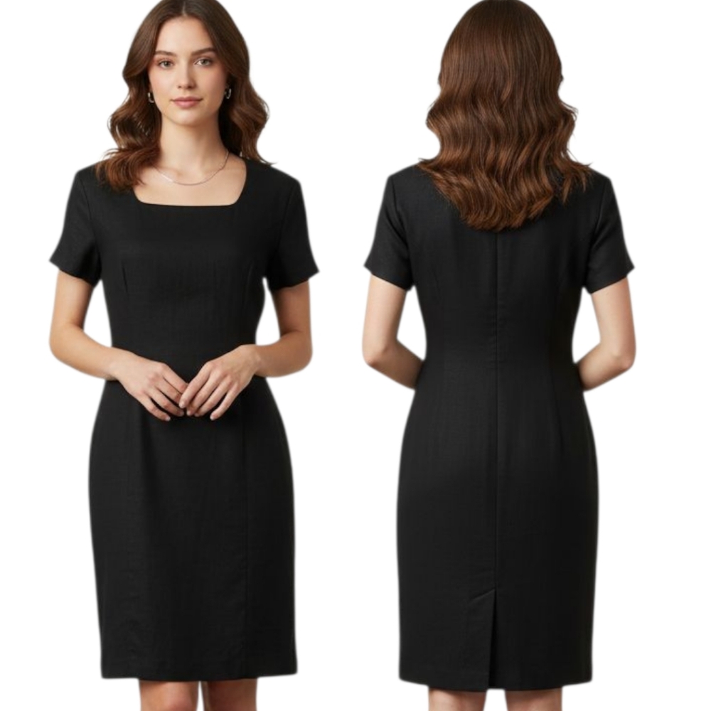 CAROL HORN 🔖NWT! Vintage 1980s Black Classic Linen Sheath Dress - Size 8P